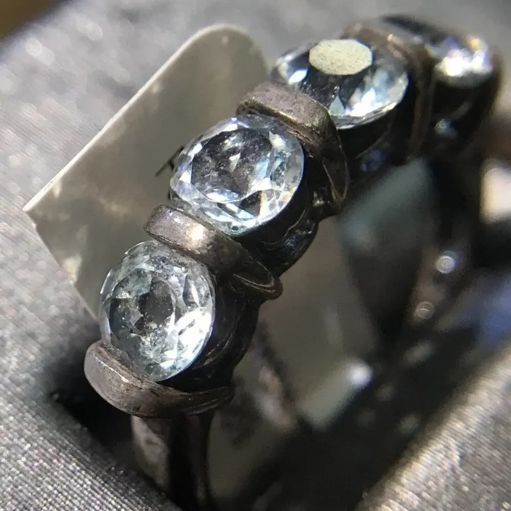 Aquamarine Ring Sz7 4 Round Stones Sterling Silver 925 (All Stones Simulated)